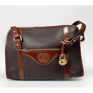 Y2K Dooney & Bourke Pebbled Black Leather Shoulder Bag Chocolate Brown Trim Vtg